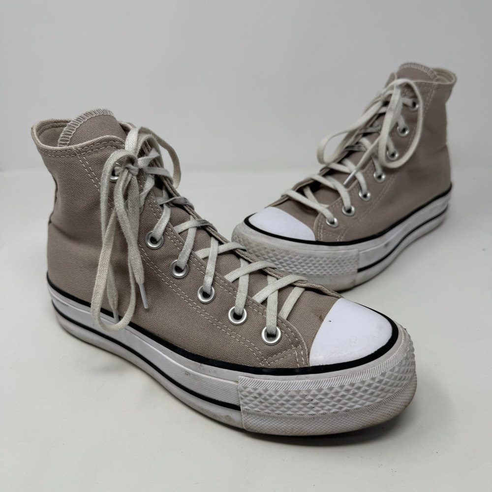 Converse All Star Beige White‎ Canvas Lace Up Casual Sneakers High Top Women's 7